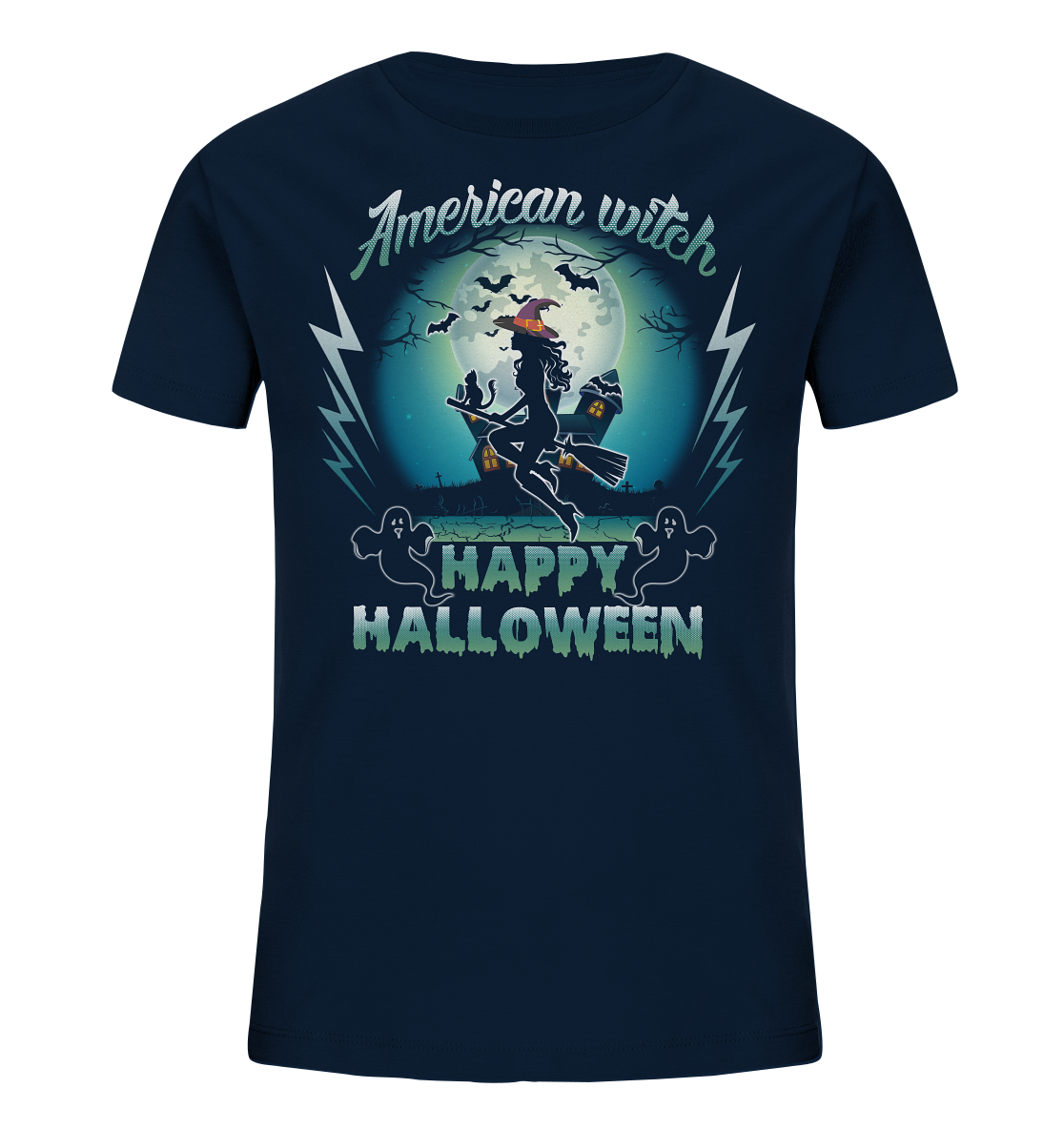 American Witch (Blau) - Kids Organic Shirt