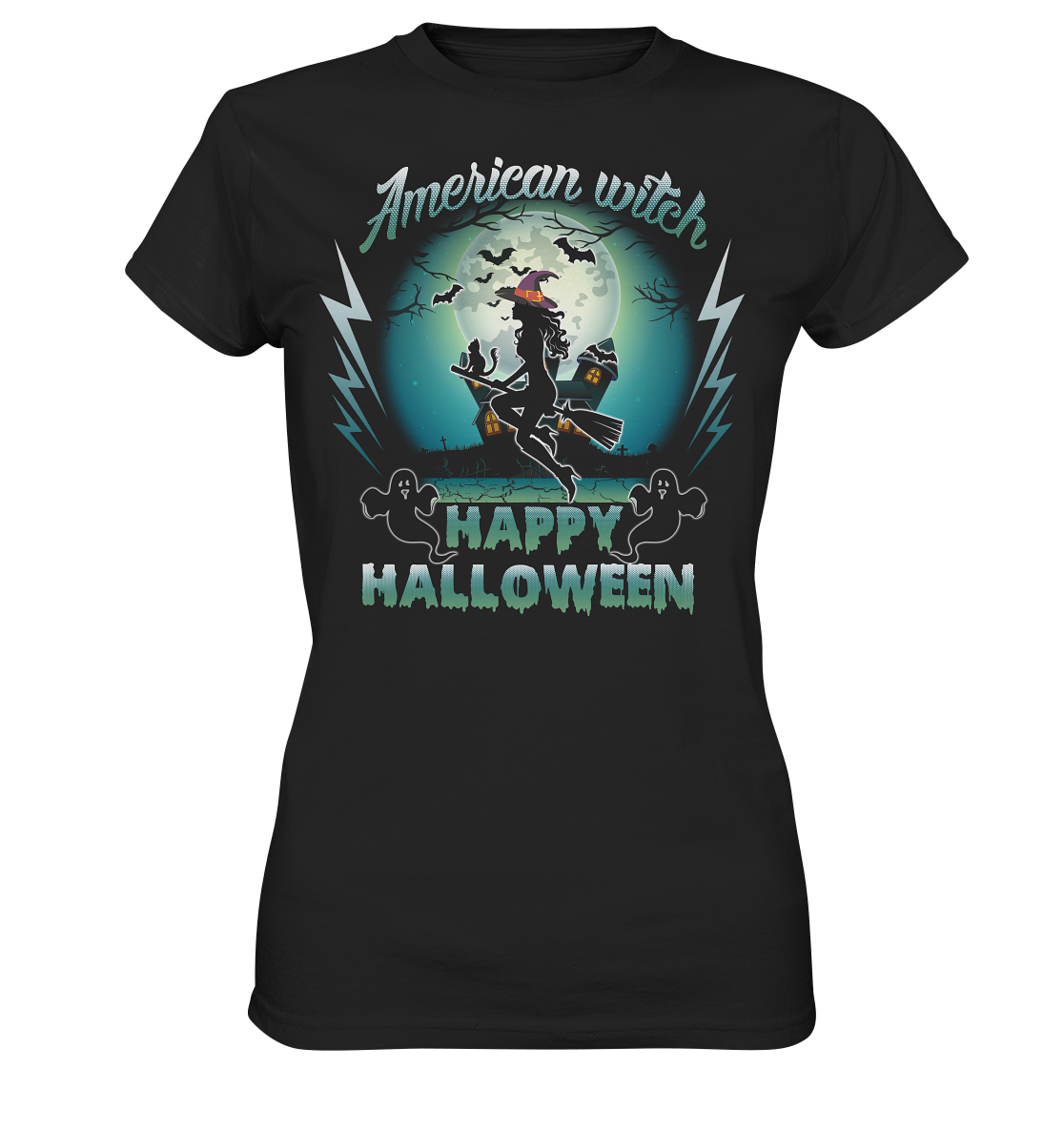 American Witch (Blau) - Ladies Premium Shirt