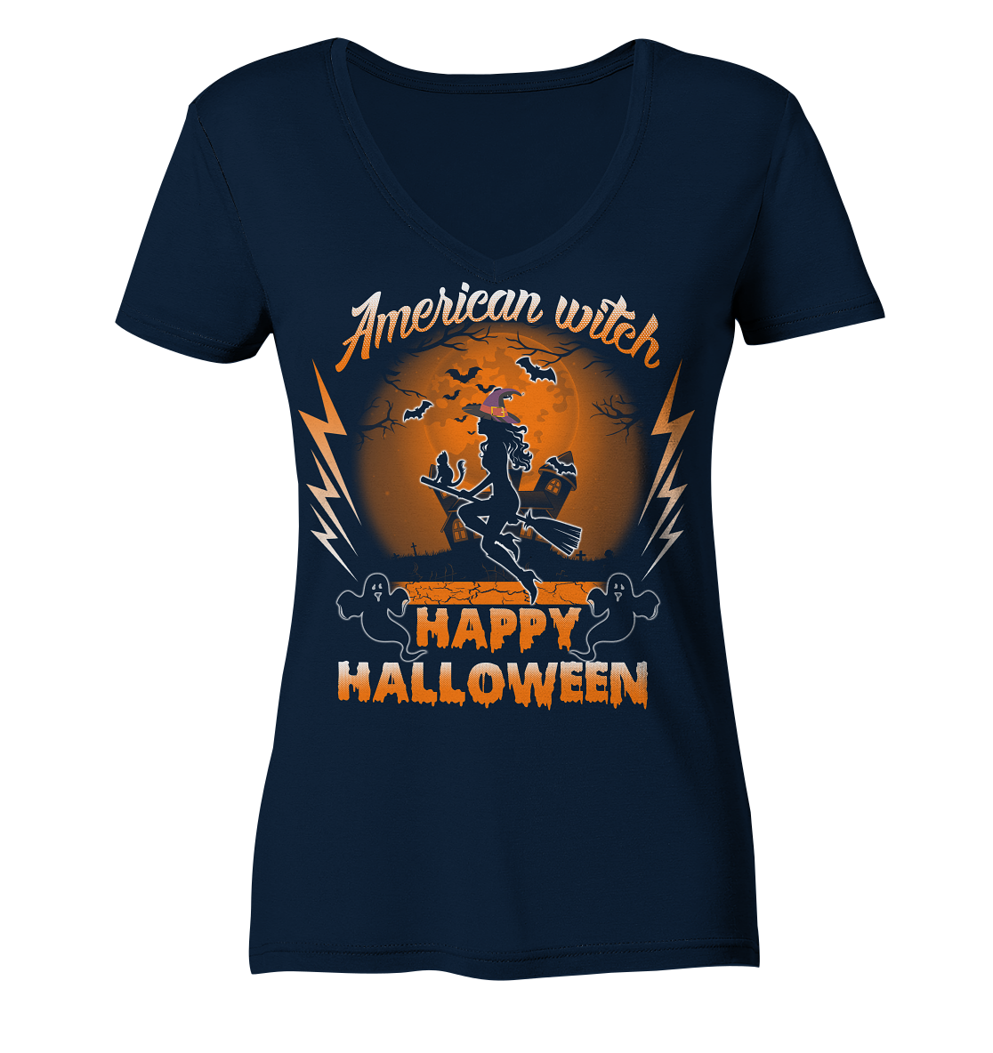 American Witch (Orange) - Ladies V-Neck Shirt