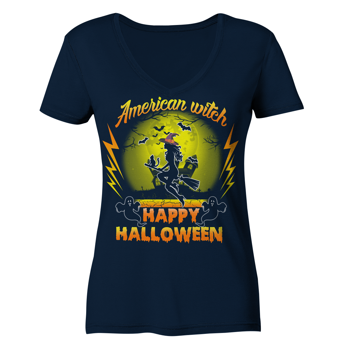 American Witch (Gelb) - Ladies V-Neck Shirt