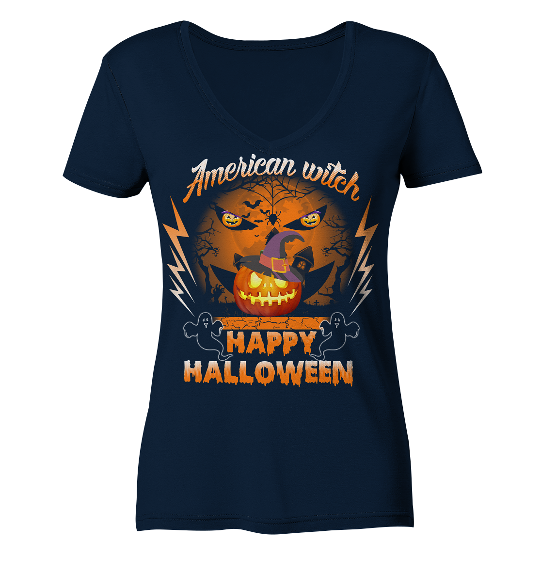 American Witch (Kürbis) - Ladies V-Neck Shirt
