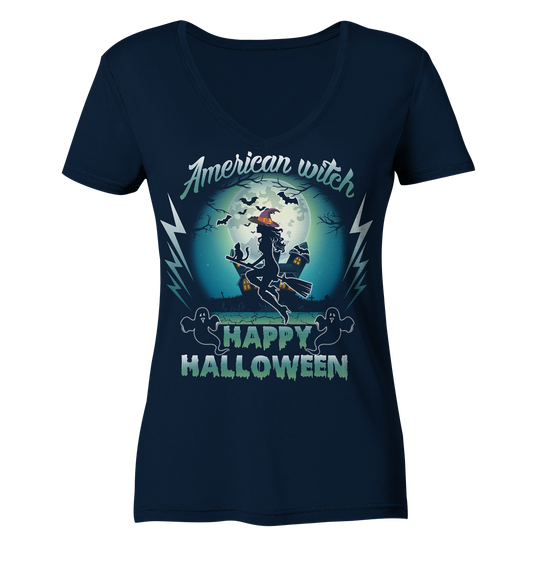 American Witch (Blau) - Ladies V-Neck Shirt