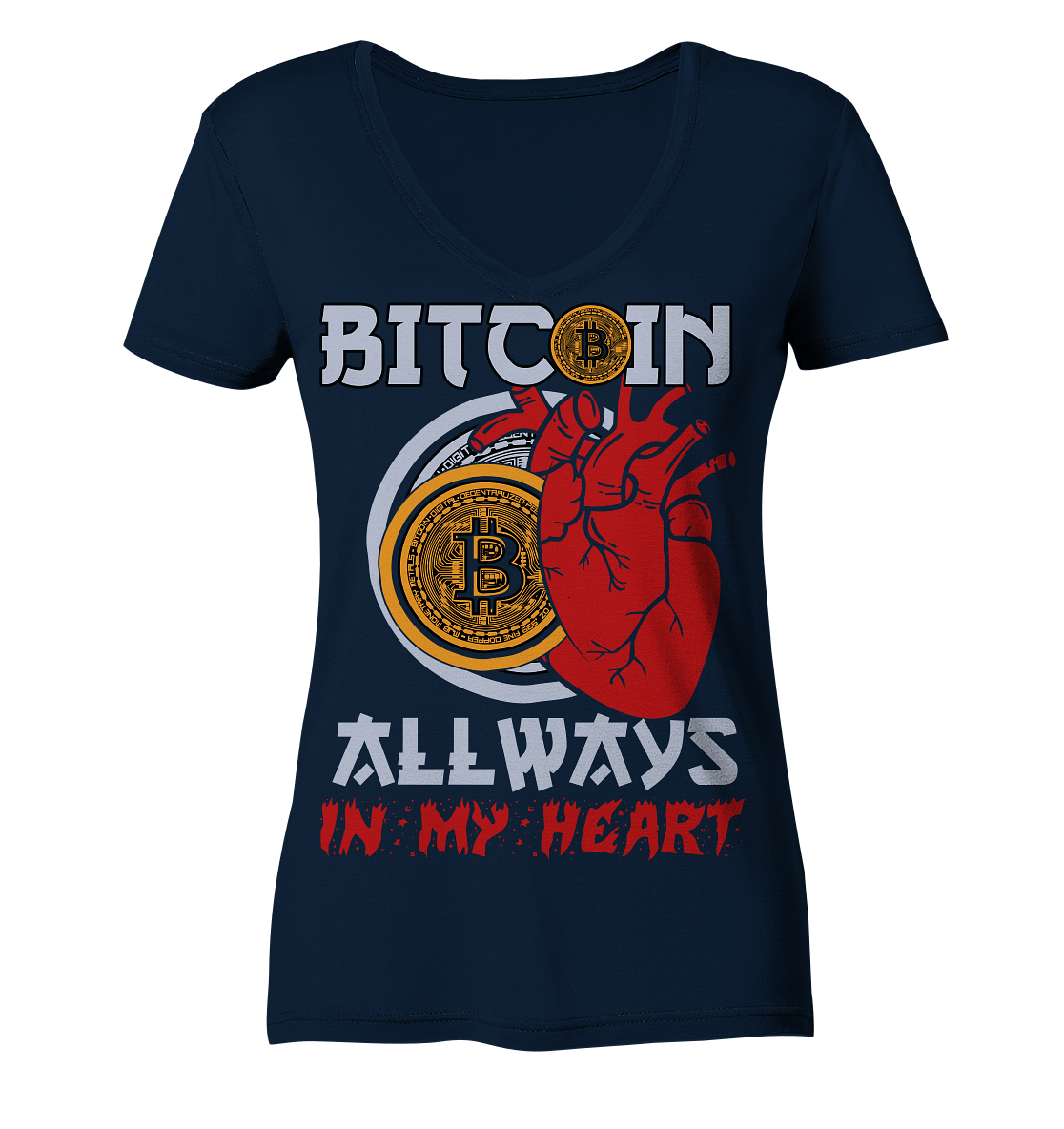 Bitcoin Allways in my Heart - Ladies V-Neck Shirt