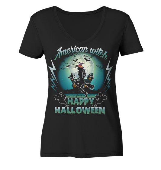 American Witch (Blau) - Ladies V-Neck Shirt