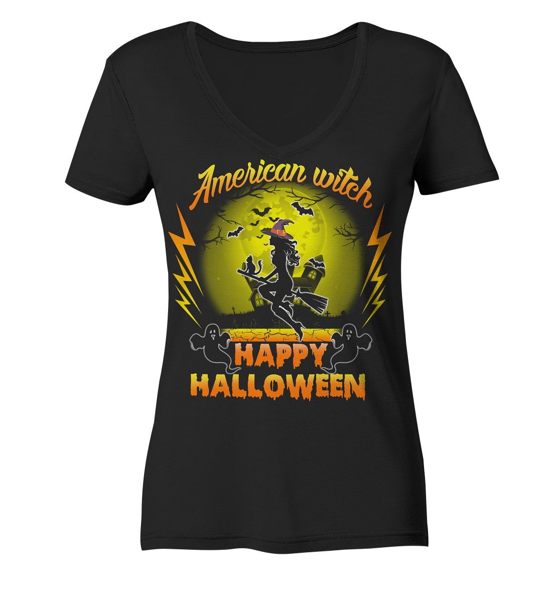 American Witch (Gelb) - Ladies V-Neck Shirt