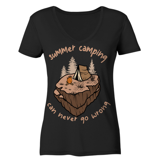 Summer Camping Can Never Go Wrong - Ladies V-Neck Shirt