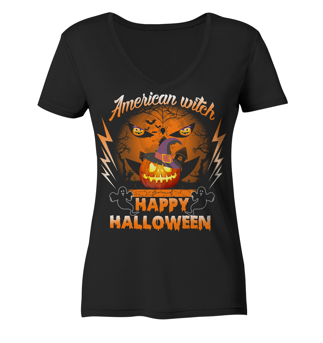 American Witch (Kürbis) - Ladies V-Neck Shirt