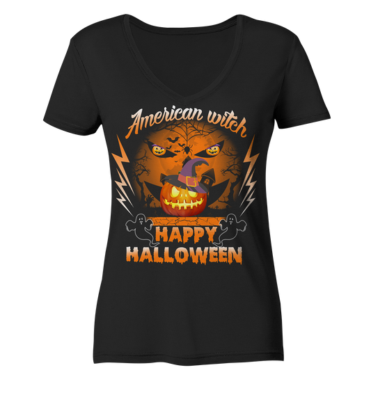 American Witch (Kürbis) - Ladies V-Neck Shirt