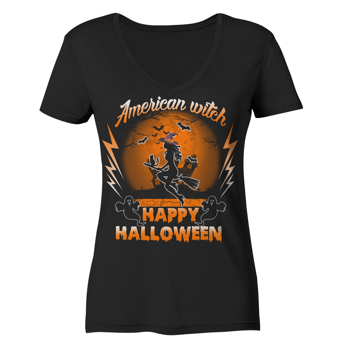 American Witch (Orange) - Ladies V-Neck Shirt
