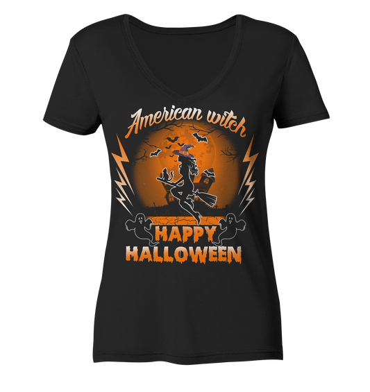 American Witch (Orange) - Ladies V-Neck Shirt