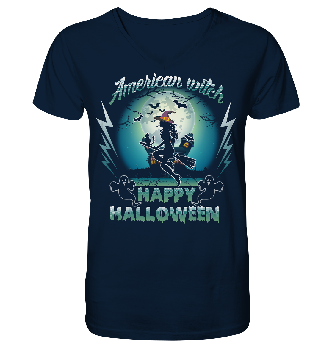 American Witch (Blau) - V-Neck Shirt