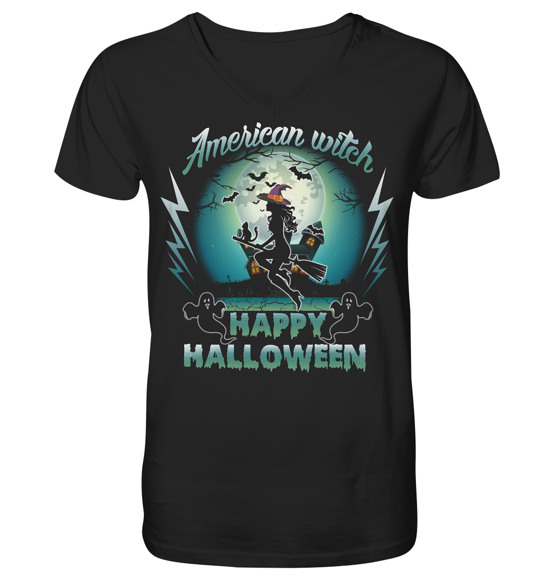American Witch (Blau) - V-Neck Shirt